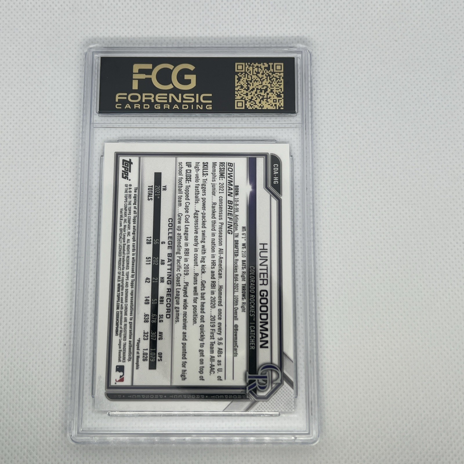 2021 BOWMAN DRAFT CHROME Black AUTO #CDAHG HUNTER GOODMAN /75 9.5 Grade view 2