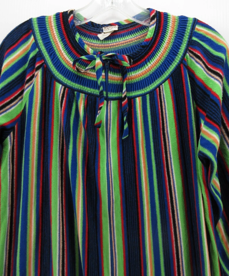 VINTAGE Montgomery Ward Dress Women Medium Blue Housecoat Mod 70s Retro Fleece * - Image 2 of 4