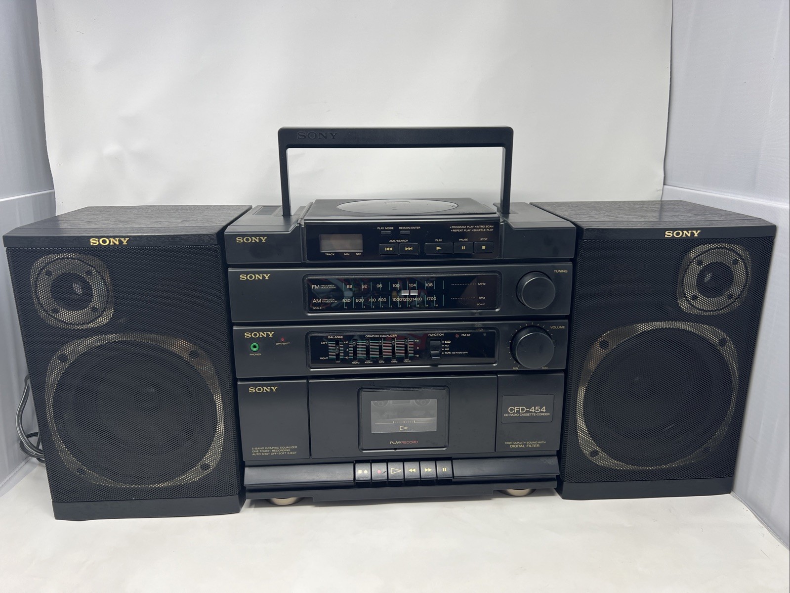 Sony CFD-454 CD Radio Cassette Recorder Boombox w Speakers