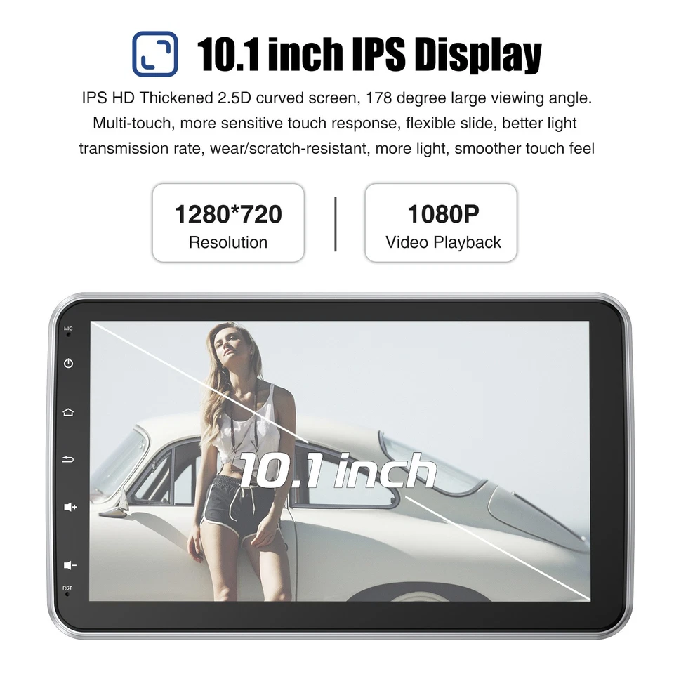 10" Autorradio 1DIN Android 14 CarPlay DAB+ GPS Pantalla Giratoria MIC 2+64G Cám - Imagen 3 de 4