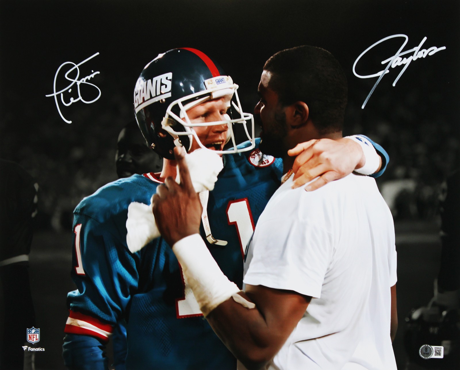 Lawrence Taylor & Phil Simms Autographed Signed New York Giants Giants 16x20 Horizontal Spotlight Photo BAS 