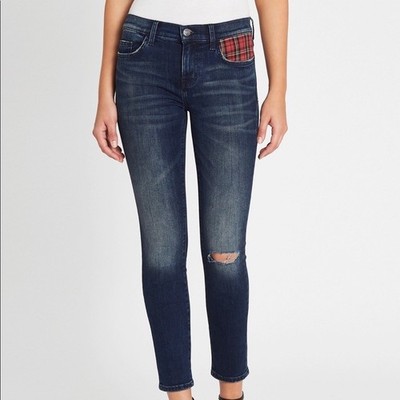 Current/Elliot plaid pocket slightly distress stiletto jeans low rise skinny