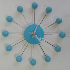 Funky Spider Ball Wall Clock Light Blue Satellite Atomic Retro Young Town