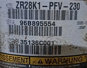 Copeland 2.5 Ton R22 Scroll Compressor ZR28K1-PFV-230 (Loc: U3)