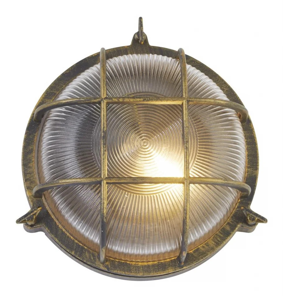Outdoor Light Black Aladdin Bulkhead IP44 Gold Round Searchlight 61401BG