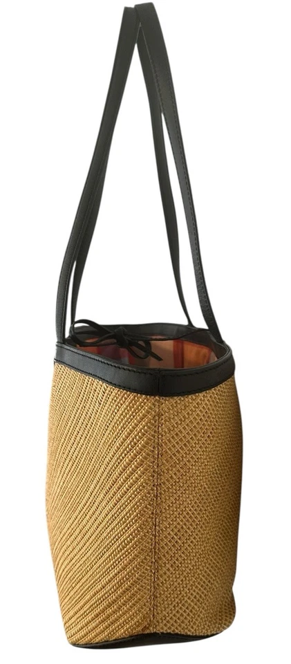 Cole Haan соломы покупатель Дамская сумка сумка с короткими ручками натуральный с черной кожаной отделкой с подкладкой новый с Ярлыками - Изображение 4 из 4