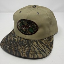 Vintage STIHL Deer Hunting Hat Cap Snapback Camo Brim Made USA Tan