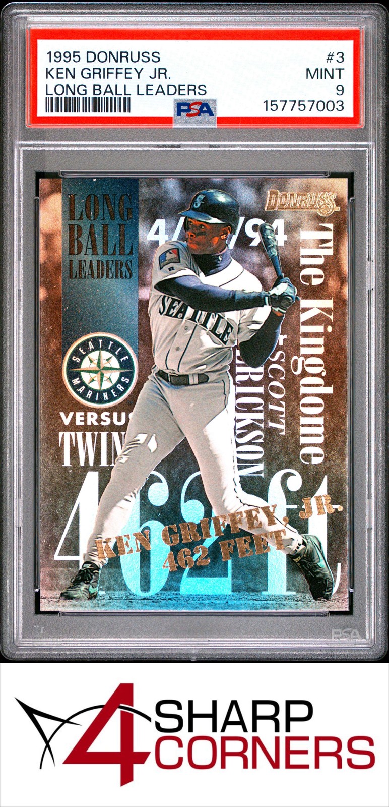 1995 DONRUSS LONG BALL LEADERS #3 KEN GRIFFEY JR. HOF PSA 9 view 1