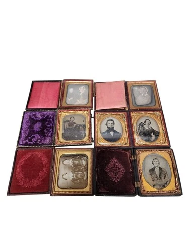 6 Antique Daguerreotype Ambrotype Photographs Lot - Union Gutta Percha Case