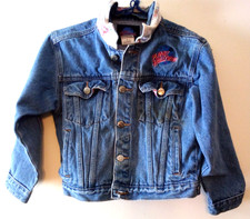 VTG 1991 PLANET HOLLYWOOD BUTTON JEAN JACKET CHILD SZ M ORANGE CO. CALIFORNIA ao