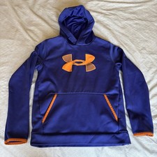 Under Armour Boys Sweatshirt Hoodie Blue Orange Logo Youth Large YLG