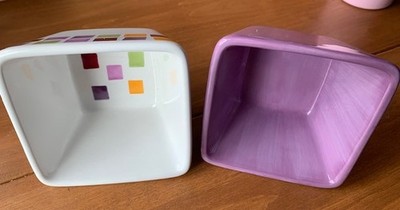 Pampered Chef Simple Additions Condiment Bowls 4 1/2'' Mosaic Tile & Eggplant 2pc