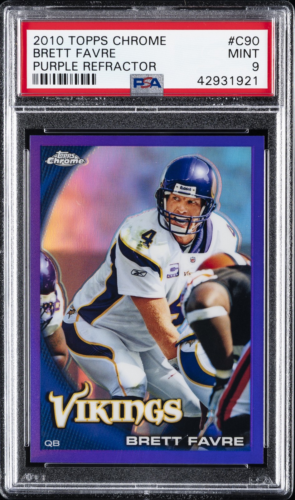 2010 TOPPS CHROME PURPLE REFRACTOR #C90 BRETT FAVRE #/555 PSA 9