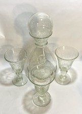 La Verrerie De Biot Decanter With 3 Goblets Glasses Hand Blown 11&rdquo; Tall