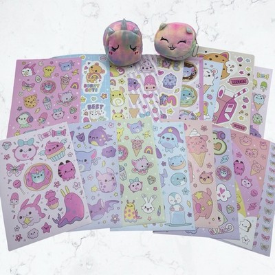 Cute Unicorn & Cat Tie-Dye Coin purse & Whimsical Pastel Kawaii Stickers