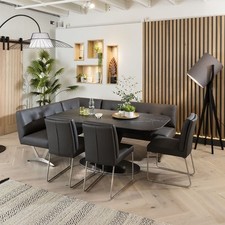 Ceramic Extending Dining Corner Bench Set With 3 Chairs Black Marble Right