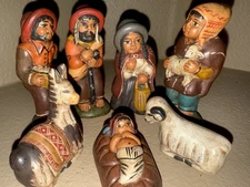 Peruvian Pottery Clay Painted Folk Art, Nativity Figurine 8 pc By  R.Berrocal