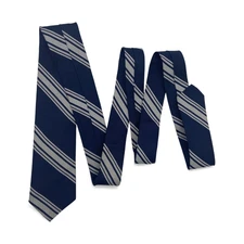 Boy's Youth Navy Blue White Repp Stripe Neck Tie- Skinny - 52" x 2.25"
