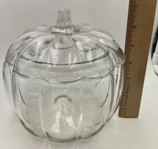 Clear Glass Pumpkin Jar Halloween Candy Cookie Canister w/ Lid