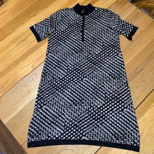 Calvin Klein Womens Black White Houndstooth Quarter Zip Sweater Dress Medium