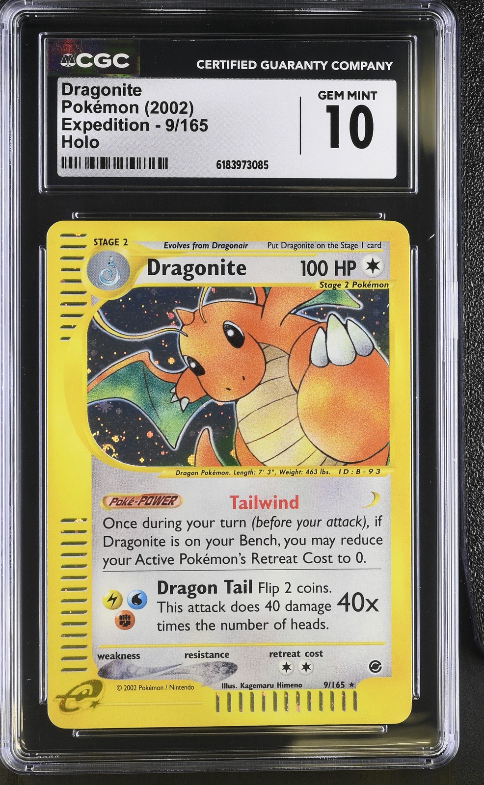 CGC 10 GEM MINT Dragonite 9/165 Expedition Holo Pokemon Card