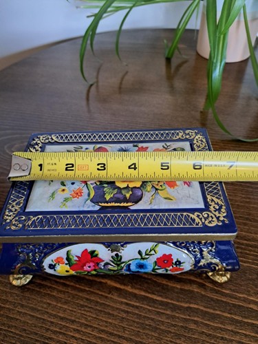 Vintage Fricke & Nacke Western Germany Tin Box Candy Storage Footed 7.5" Floral - Picture 9 of 9