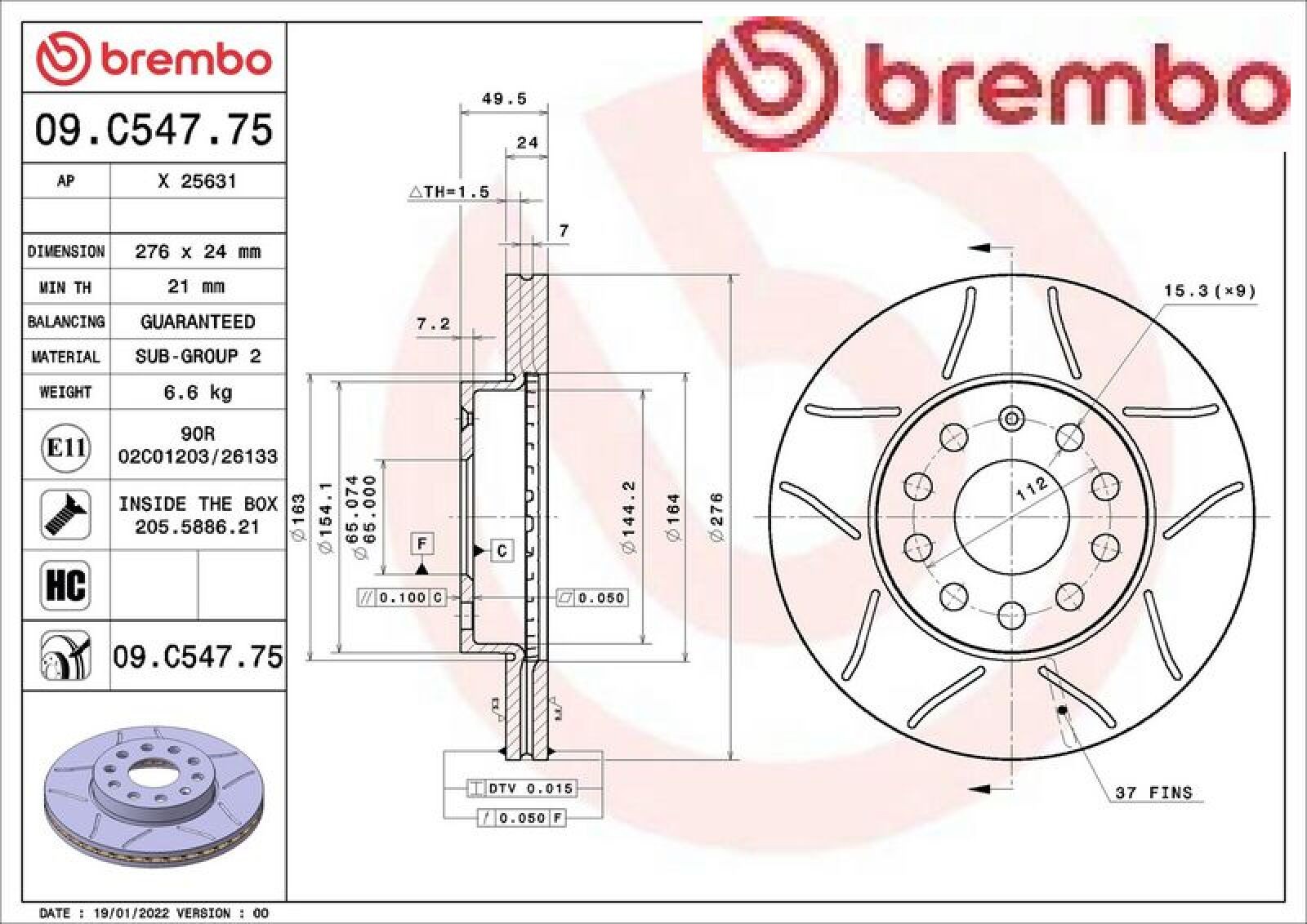 Für BREMBO 09.C547.75 Brake disc 1 pc. 09.C547.75 Brake disc front L/R fits: AU - Bild 3