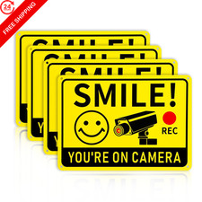 4 Pack Smile You're on Camera Signs – Video Surveillance 10x7 inches, 4-Pack