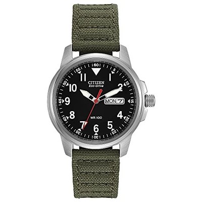 CITIZEN BM8180-03E Eco-Drive Field Watch schwarzes Zifferblatt grünes Armband...