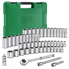 SK 3/8" Drive Socket Set with 160-P Ratchet, 55-Piece, SAE & Metric, SuperKro...