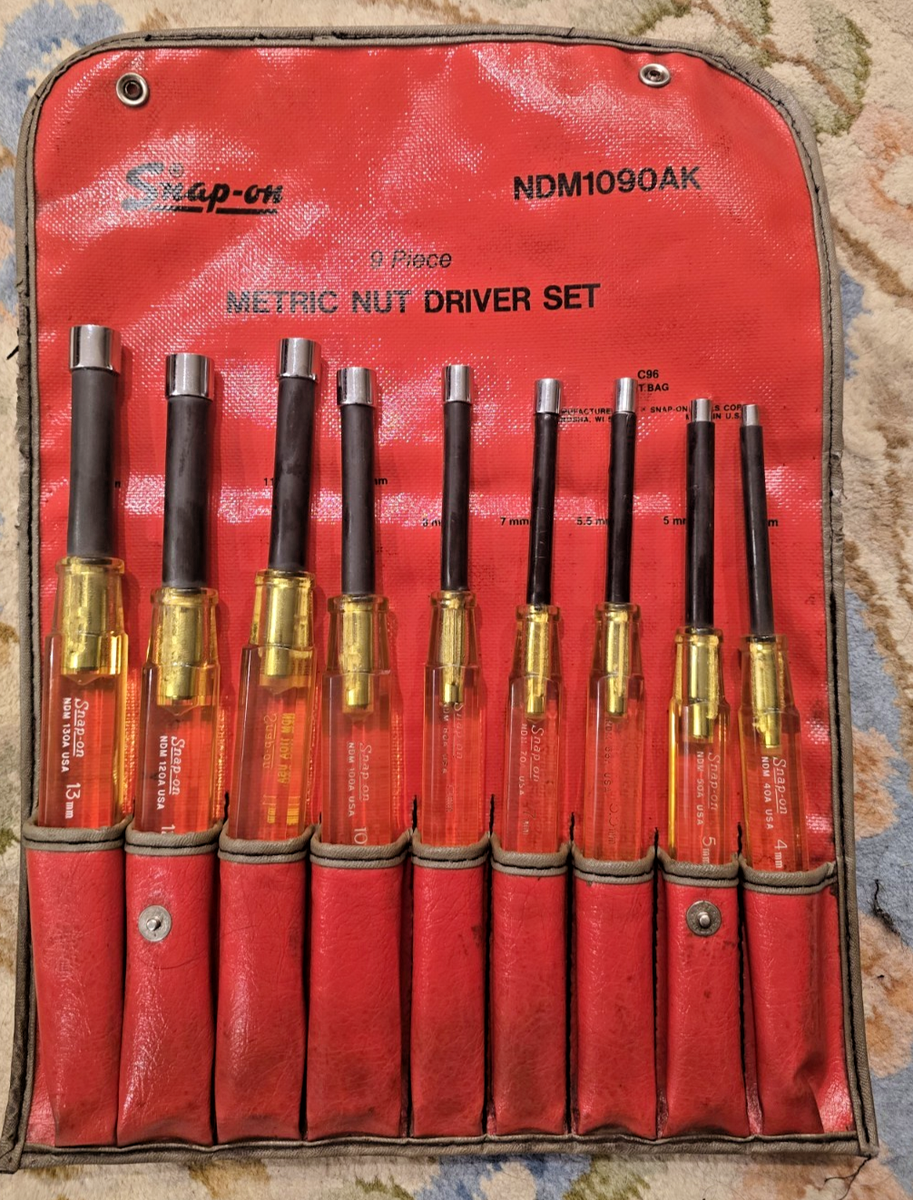 Snap-On Tools Yellow Handle 9 Piece Metric Nut Driver Set 4mm to