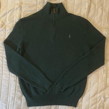 Polo Ralph Lauren Sweater Mens Small Green 1/4 Zip Mock Neck Pima Cotton Knit