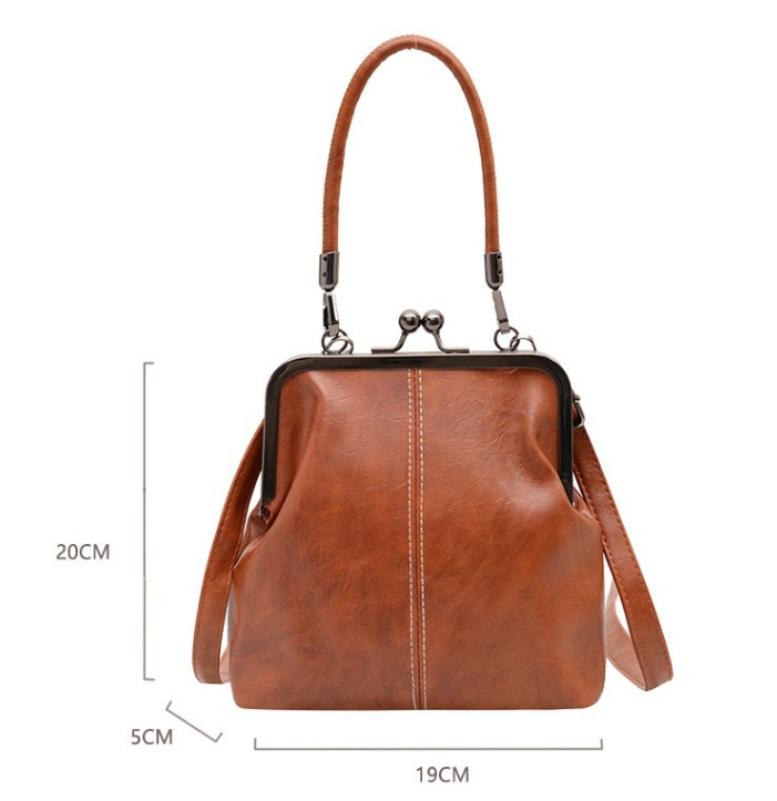 Women's Kiss Lock Crossbody Bag PU Leather Kiss Clasp Purse Handbags 