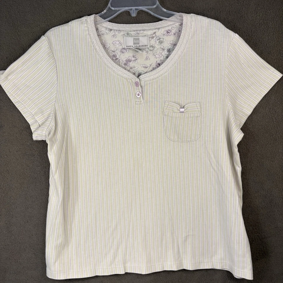 Juego de 2 tops de pijama Karen Neuburger para mujer M blanco verde lavanda manga corta Foto 4 de 4