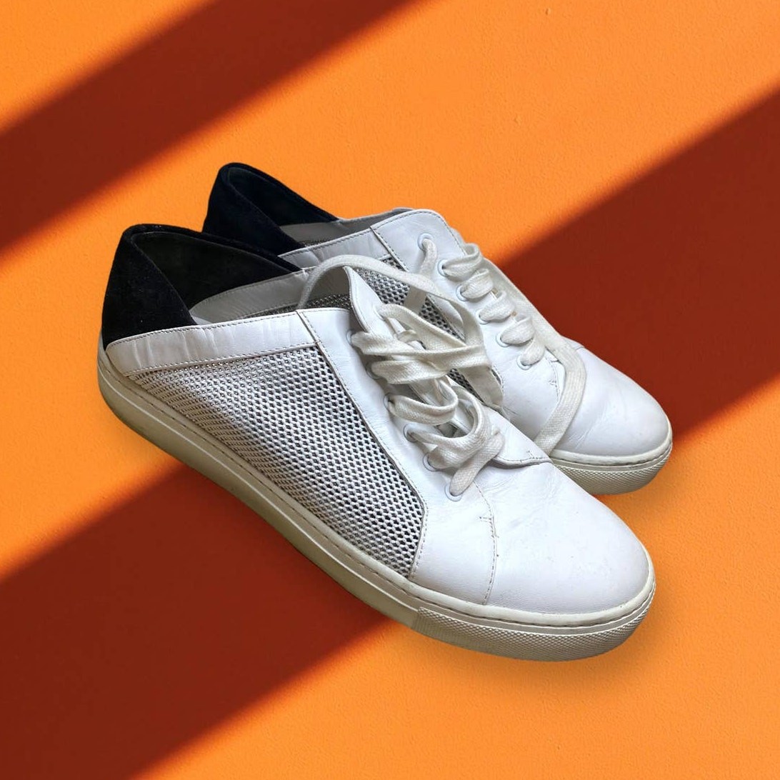 SAOLA Sneakers Vince bianche pelle nera scamosciata pannello rete pizzo suola gomma misura 8 5