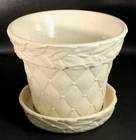 Vintage McCoy Planter / Flowerpot White Diamond & Leaves 5" H 6" W No damage