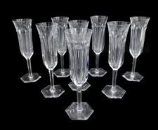 8 Baccarat France Cut Glass Champagne Flutes in Malmaison Signed