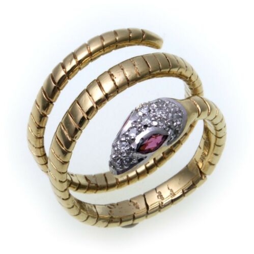 Schlangenring Gold 585 Diamant 0,15ct SI Rubin ring Schlange Gelbgold Unisex - Bild 1 von 2