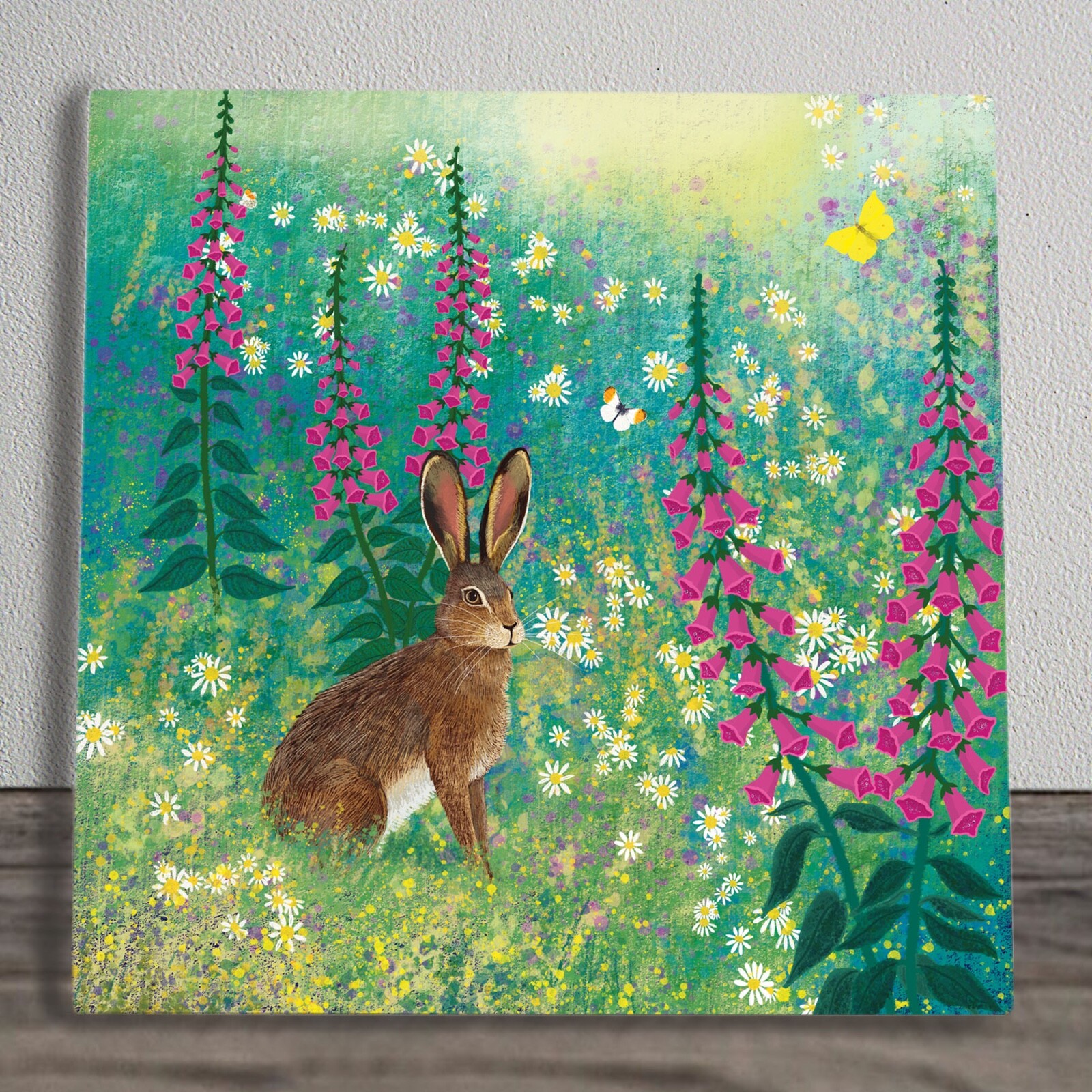 Ceramic Picture Tile Plaque ""Foxglove Meadow"" By Jo Grundy New Boxed 20cm x 20cm