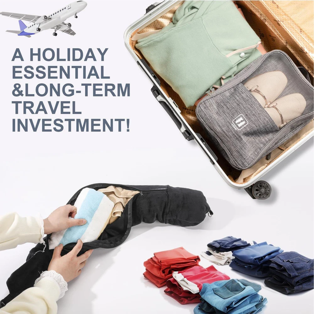 Travel Pillow for Extra Luggage: Stuffable Neck Pillow with Adjustable Neck Size