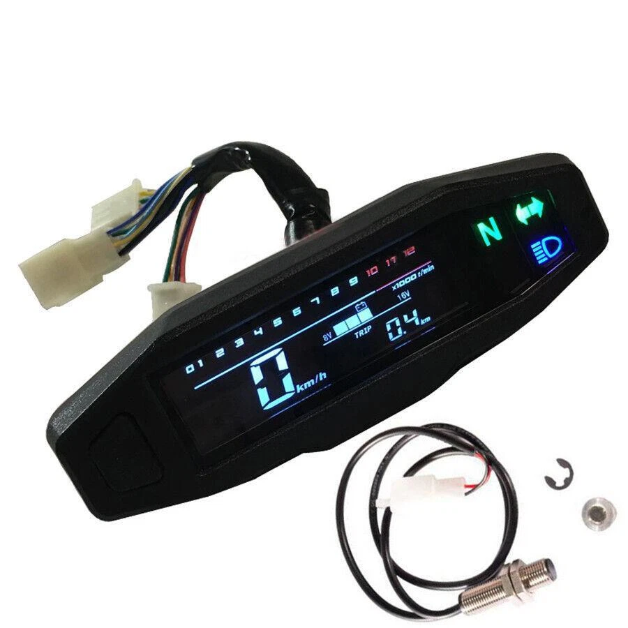 Motorcycle LCD MINI Digital Speedometer Odometer KM/H RPM Gauge Waterproof - Image 3 of 4