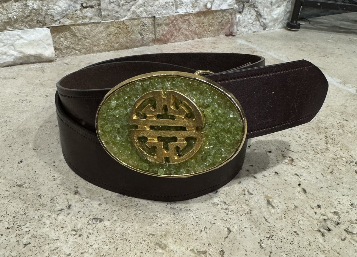 Swankybelts Gemstone Goldtone Buckle Brown Leather Belt  display picture 2