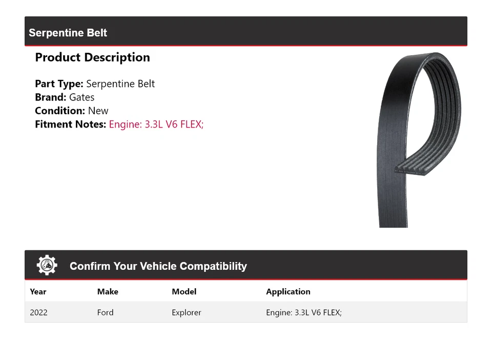 For 2022 Ford Explorer 3.3L V6 FLEX Serpentine Belt Gates - Image 2 of 4