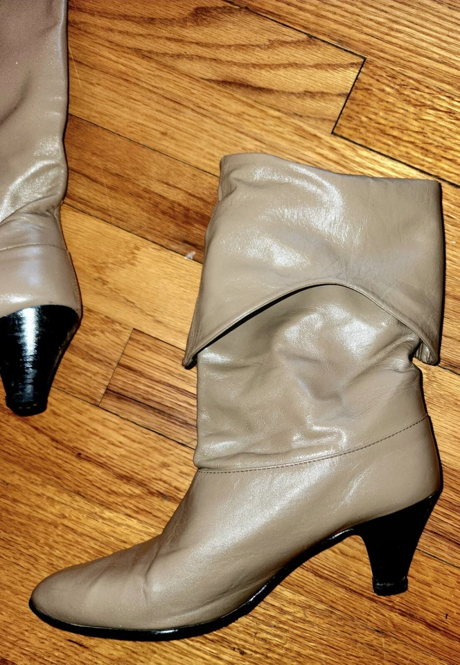 Винтажный 1970-х COBBIES ботинки бежевый низкий каблук ретро диско секретарь ботинки Sz 6 М - Изображение 4 из 4