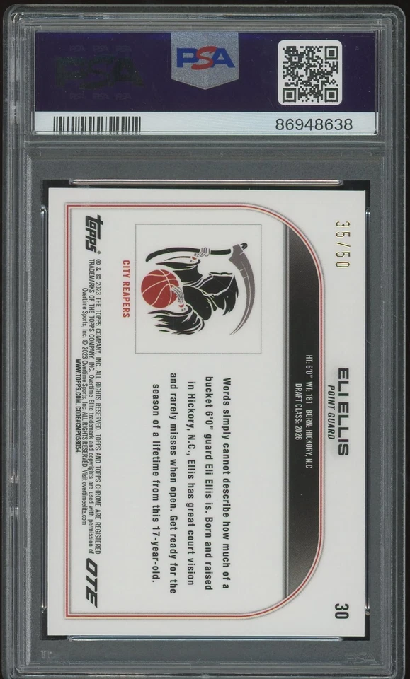 2022-23 Topps Chrome Overtime Elite Gold Refractors #30 Eli Ellis 35/50 PSA 9 - Image 2 of 2