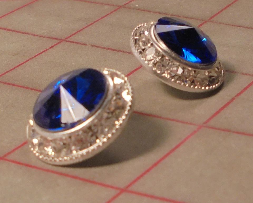 5 botones de vástago de diamantes de imitación de metal plateado azul real acrílico joya 7/8" 22 mm Foto 2 de 4