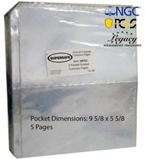 5 Archival 2 Pocket Album Pages For Large Currency Certified PMG PCGS Bill Clear