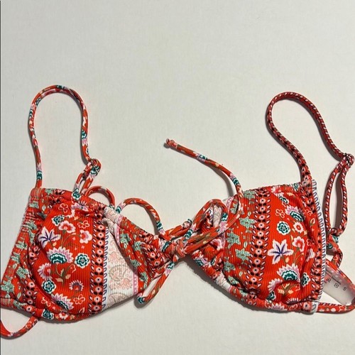 Bikini da bagno SHEIN rosa rosso verde bianco floreale triangolo cravatta regolabile piccolo - Foto 2 di 6