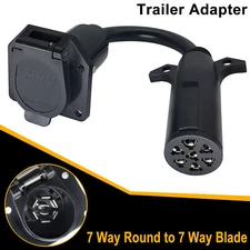 Vehicle Round 7 Pole Pin to 7 Way Blade RV Trailer Wiring Adapter Connector Plug
