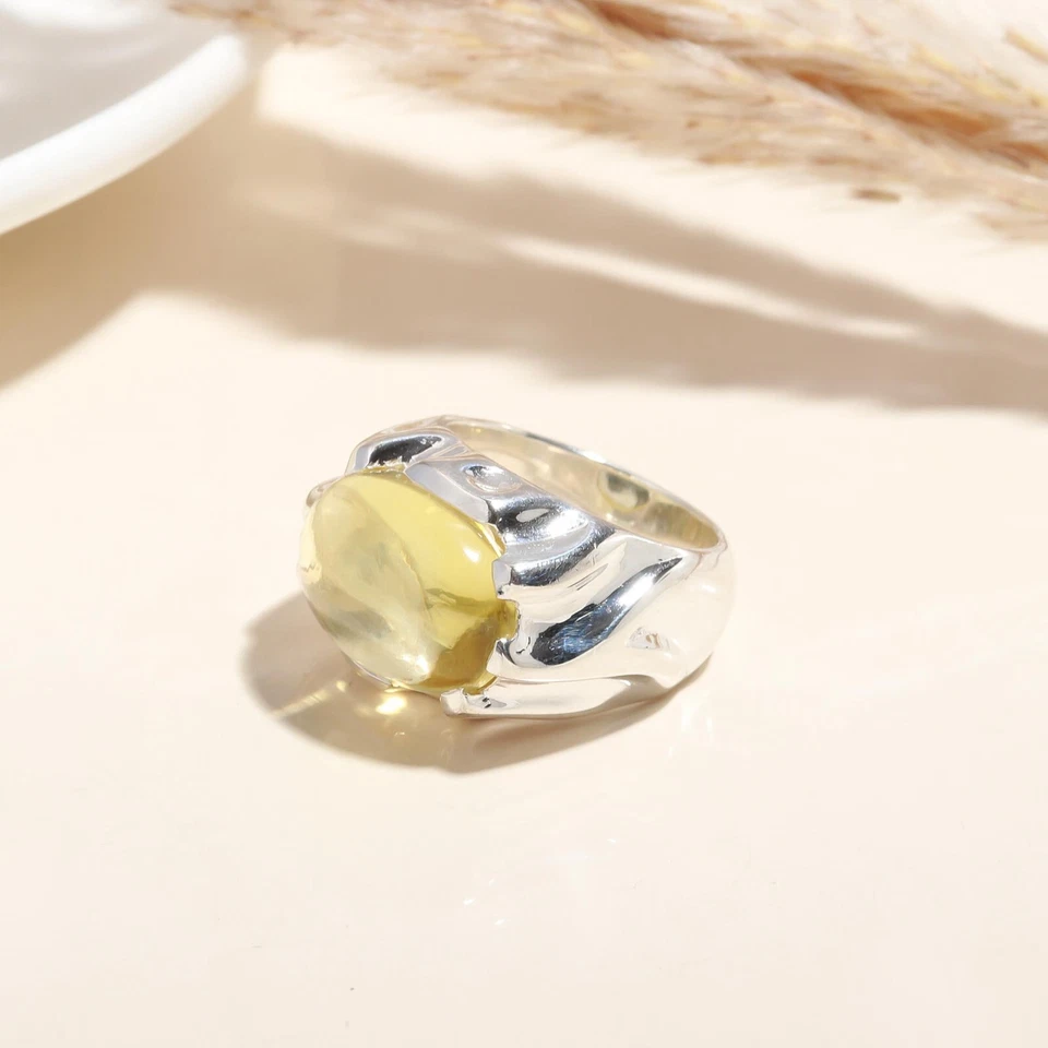 Anillo de boda de plata esterlina natural de cuarzo limón único con punta única joyería Foto 4 de 4